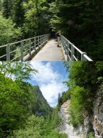 Pont sur les Gorges de l'Evi creusées par la Marive et vue depuis le bord du pont